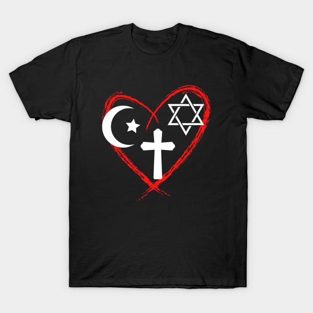 Religion Heart Inter-Religious Harmony T-Shirt by Foxxy Merch